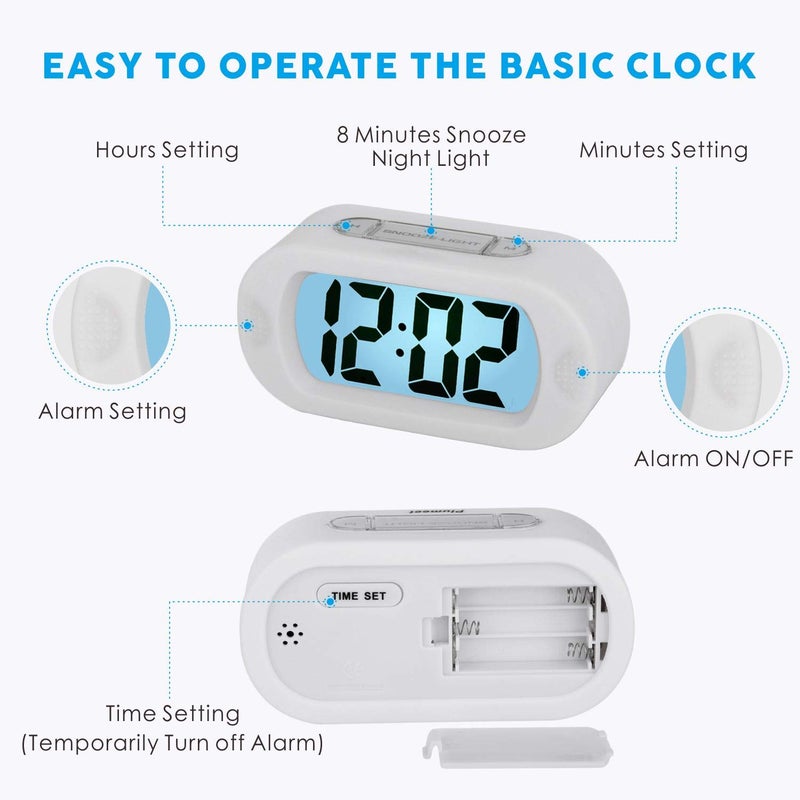 Plumeet Kids Alarm Clock Large Digital LCD Travel Alarm Clocks with Snooze and Night Light - Ascending Sound and Handheld Size - Best Gift for Kids (White) - Image 5